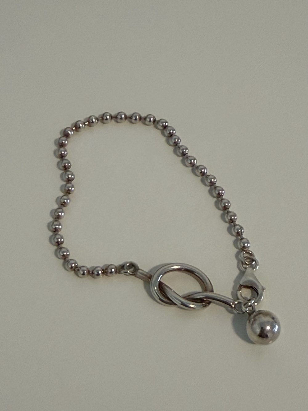Silver Ball Chain Bracelet with Interlock Ring